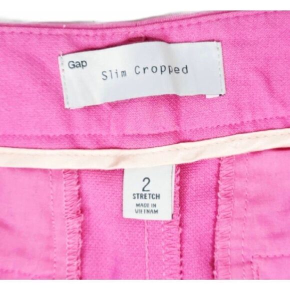 GAP Bubblegum Barbie Pink Twill Slim Cropped Pant Women Size 2 Fun Spring - Picture 14 of 16